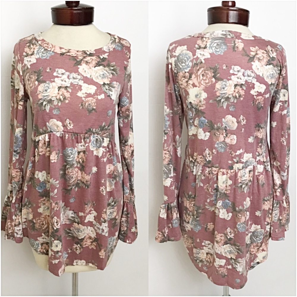 Bohemian Floral Flowy Soft Babydoll TunicTop SM - Picture 7 of 8